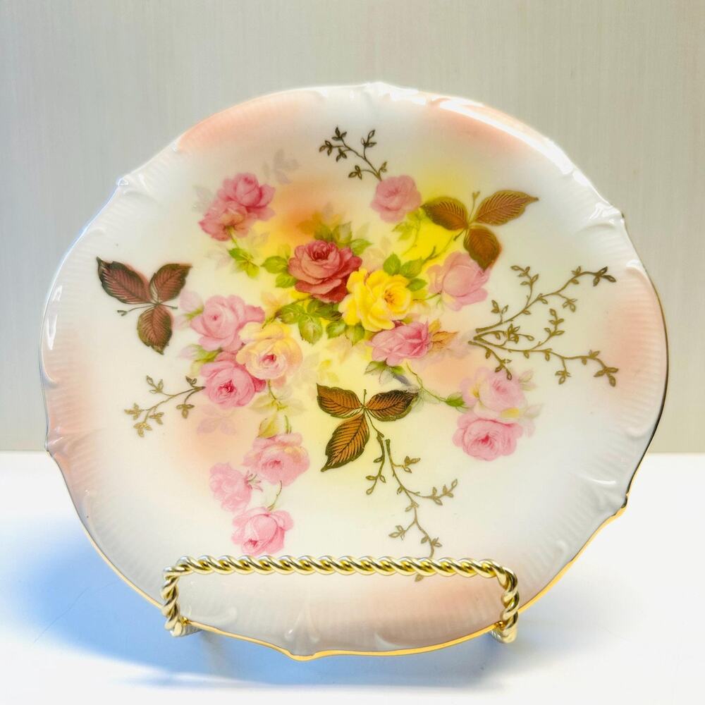 Vintage Porcelain Schumann Arzberg German Plate Dish Sunset Rose Flowers